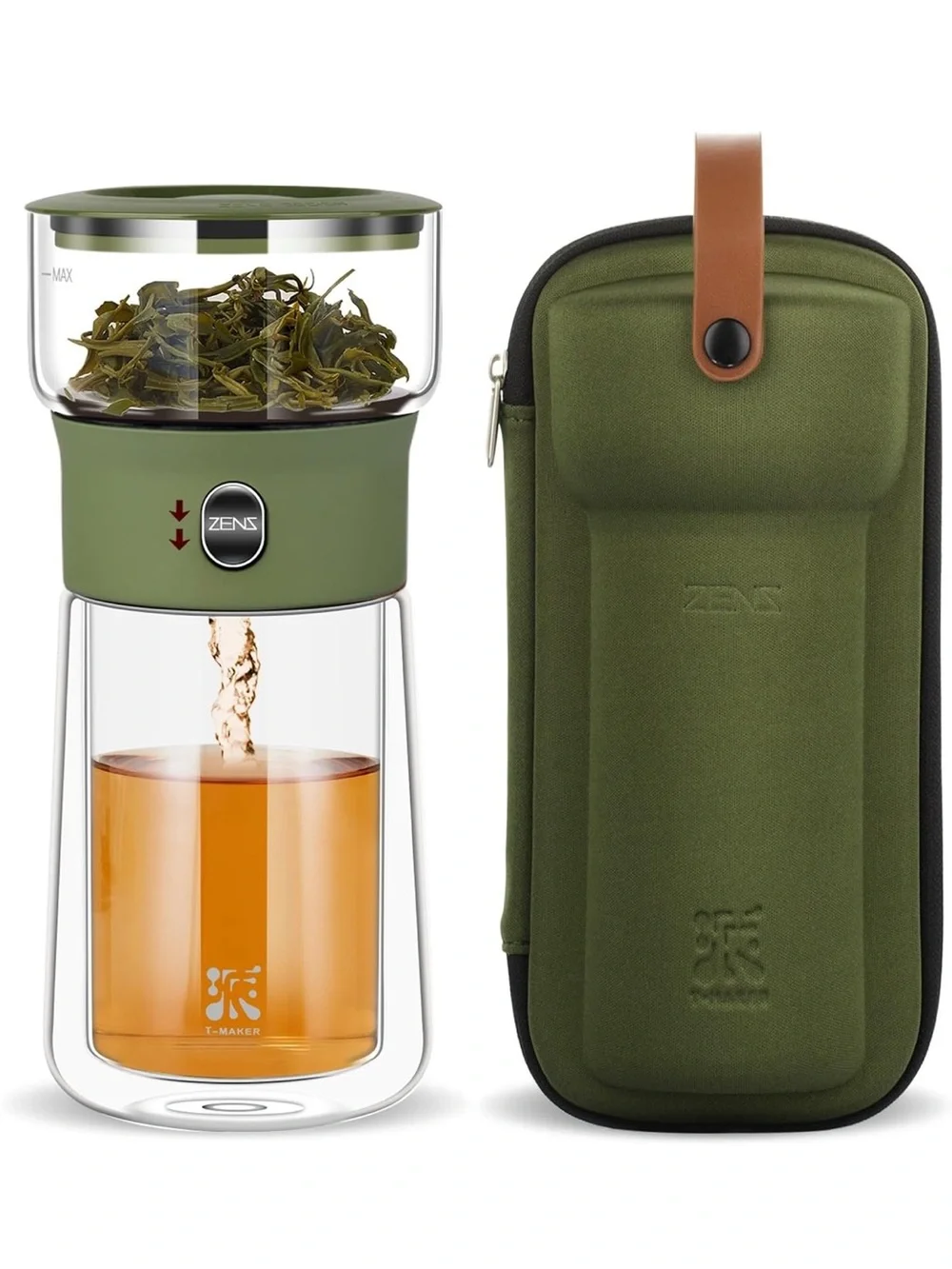 Olive Green Portable Tea Infuser Travel Mug with Carry Case